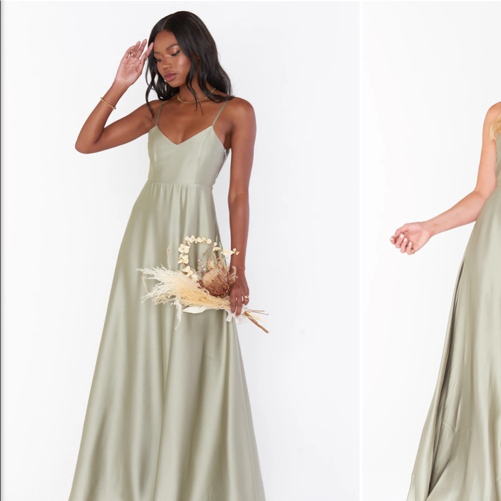 Show Me Your Mumu Faith Maxi Dress Moss Green Luxe Satin Size Medium